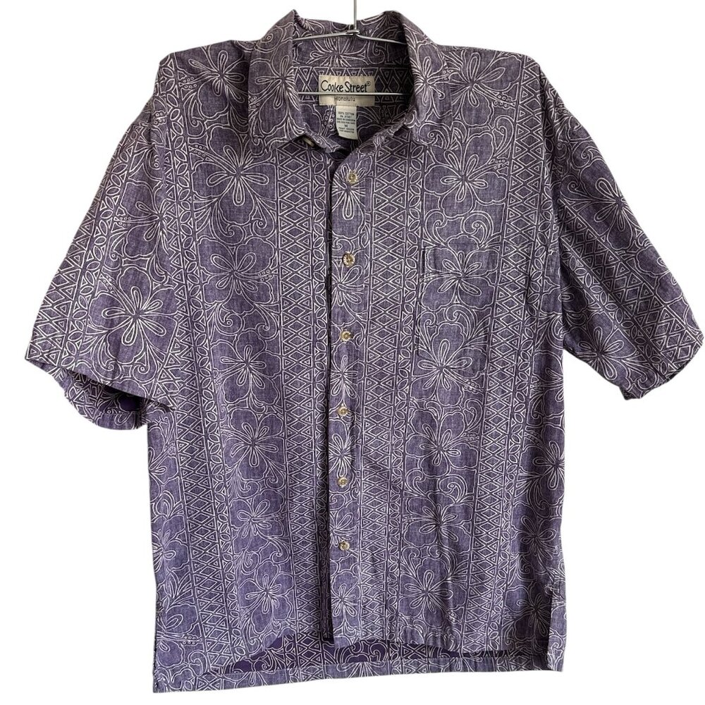 Cooke Street‎ Hawaiian sz M Purple Floral Short Sleeve Aloha Honolulu inside/out